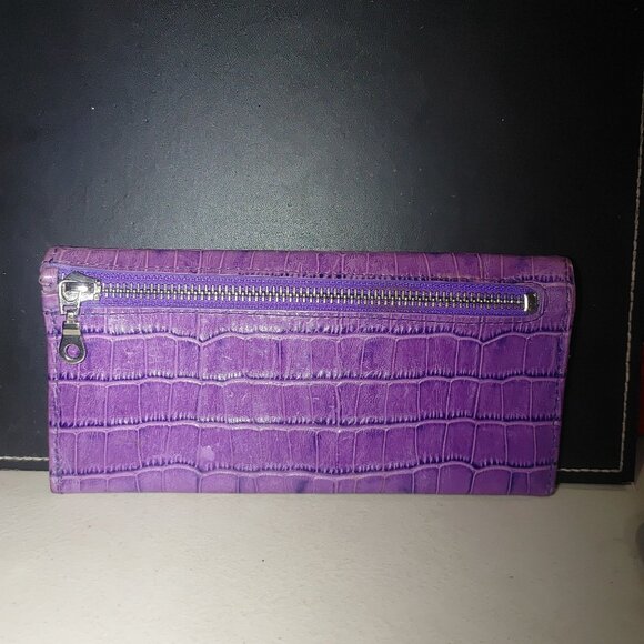 Leather Wallet Abas Lavender Purple Crocodile Embossed Snap Closure - Picture 13 of 13